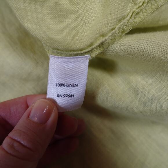 J. Jill Top Womens Medium Linen Button Front Chartreuse Beachy Coastal Lagenlook - Picture 3 of 9